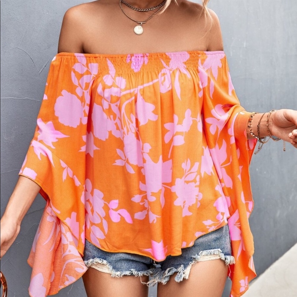Boho Floral Print Off Shoulder Top Blouse - Picture 13 of 16